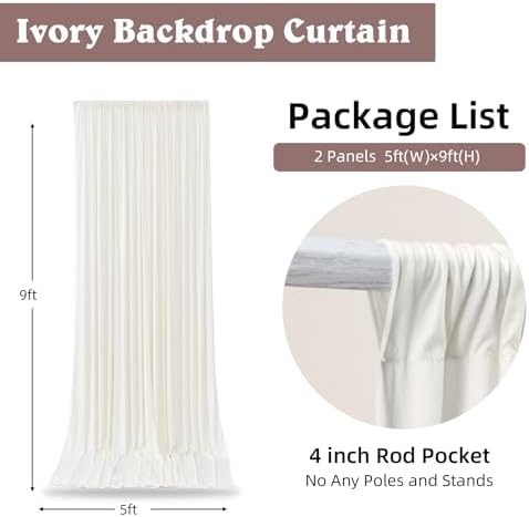 10ft x 9ft Ivory Backdrop Curtains for Parties Weddings, Wrinkle Free Silky Polyester Fabric Photo Backdrop Drapes, 2 Panels 5X 9 ft Cream Backgrounds Cloth for Birthday Baby Shower Photography - Image 4