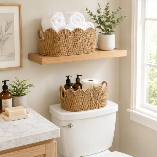 Endymion Set of 2 Paper Rope Scalloped Basket, Wicker Storage Baskets - Image 3