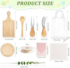 61 Pcs Baby Shower Prizes for Game Winners 6 Sets Bamboo Cheese Board Kit with Spoon Fork Butter Spreaders Plaid Towel Thank You Card for Guests, Housewarming Adult Party Favors (Yellow) - Image 2