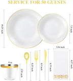 Bestluck 350 Pcs White Gold Plastic Plates,Disposable Dinnerware Set - Image 2