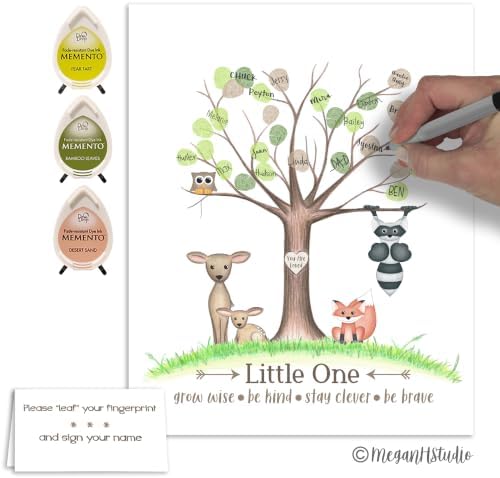 Woodland Baby Shower Fingerprint Tree Set, 8.5x11 Inches, Neutral - Image 5