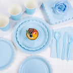 LIYH 350Pcs Light Blue Scalloped Party Plates Set for Boy Baby Shower - Image 5