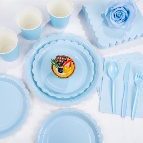 LIYH 350Pcs Light Blue Scalloped Party Plates Set for Boy Baby Shower - Image 5