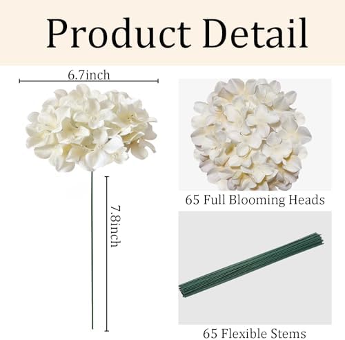 65Pcs Champagne Hydrangea Artificial Flowers Bulk,Realistic Silk Fake Flowers with Stems,Faux Hydrangea Flowers for Wedding Home Decor Centerpieces Living Room Garden Party Baby Shower Decor - Image 3
