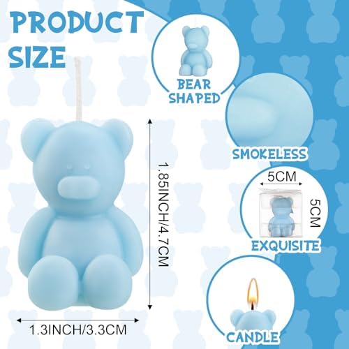 Hoolerry 30 Pcs Mini Bear Candle Baby Shower Party Favor Gift, Light Blue - Image 2