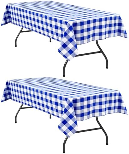 Hiasan Checkered Tablecloth 2 Pack, 54 x 108 inch, Royal Blue and White by Hiasan