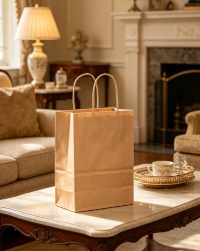 qiqee 100-Pcs Medium Size Paper Gift Bags with Handles Bulk 7.6"x4.75"x10.5" Brown Gift Bags Multiple Uses - Image 6