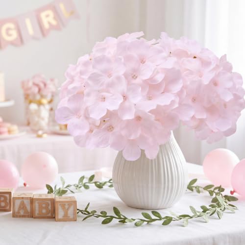 50PCS White & Pink Hydrangea Artificial Flowers, Stronger Bendable Stems - Image 2