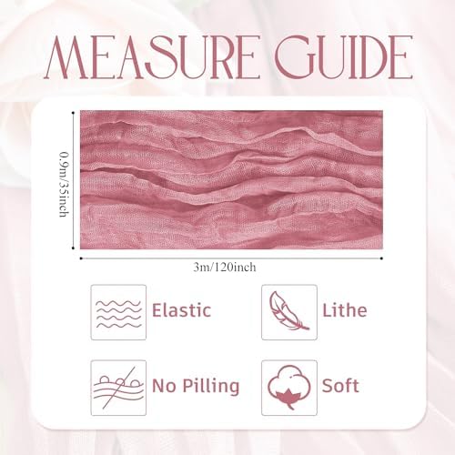 Wokceer Cheesecloth Table Runner Dusty Rose 10FT Boho Gauze, 12 Pack - Image 2