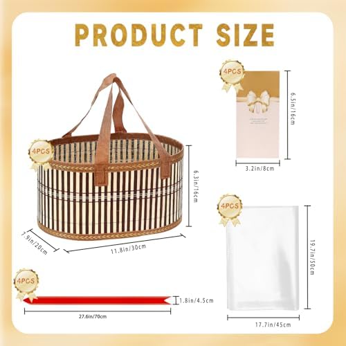 Mapaim Handwoven Bamboo Gift Baskets Empty - 4 Set Wicker Baskets with Handles, Gift Basket Kit for Baby Shower, Wedding & Holiday Gifts, Large & Reusable (Oval) - Image 2