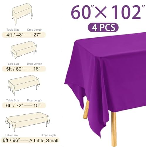 4 Pack Rectangle Tablecloth 60x102 Inch Purple Washable Polyester Table Cover for Wedding Dining Table Buffet Parties Banquet Decoration（Purple） - Image 2