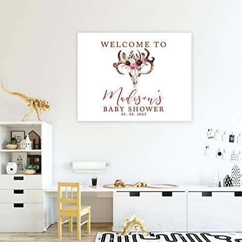 Andaz Press Custom Large Baby Shower Canvas Welcome Sign, 16 x 20 Inches, Rustic Boho Burgundy Floral Antlers, Guestbook Alternative, Personalized Sign Our Canvas, For Fall, Rustic, Boho, Baby Shower - Image 4