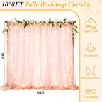 Ledido 10×8ft Pink Tulle Backdrop Curtains with Lights(6 Panels 5×8ft) - Image 2