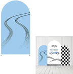 Arch Backdrop Cover for Fast ONE Racing Car Birthday Party Arch Spandex Fabric Cover Checkered Tire Track Car Kids Boys Baby Shower Parties Decors (4366,4x7.2ft) - Image 3