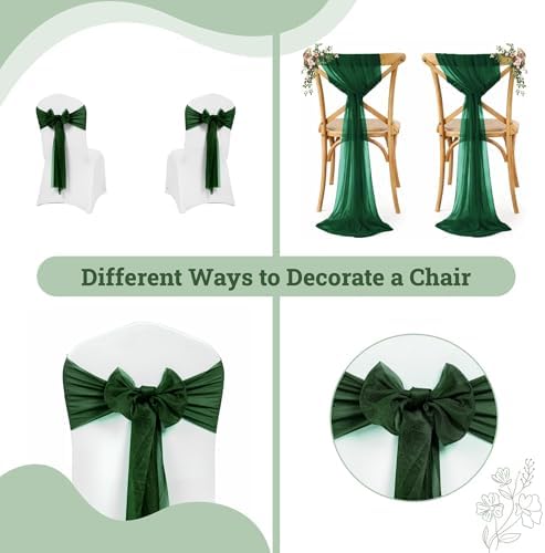 Pack of 25 Chiffon Chair Sashes for Wedding & Event Décor - Hunter Green - Image 4