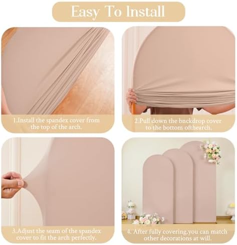 Nude Arch Backdrop Cover Set of 3 Wedding Arch Covers Stretchy Backdrop Baby Shower Birthday Party Arches Cover 7.2FT 6.6FT 6FT Arch Stand Cover Spandex Bridal Shower Decoration - Image 4