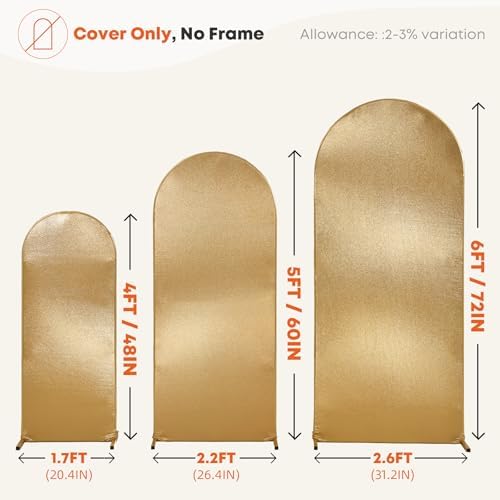 Gold Shimmer Arch Backdrop Cover Set of 3 (4 5 6FT) with Zipper,Thick Soft Stretchy Sequin Glitter Spandex Fitted Chiara Cover for Wedding Birthday Baby Shower Graduation Party Photo Backdrop - Image 4