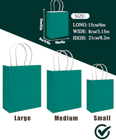 qiqee 100Pcs Paper Gift Bag with Handles Deep Green Party Favor Bags Multiple Uses (8.3"x3"x6", Small Size) - Image 5