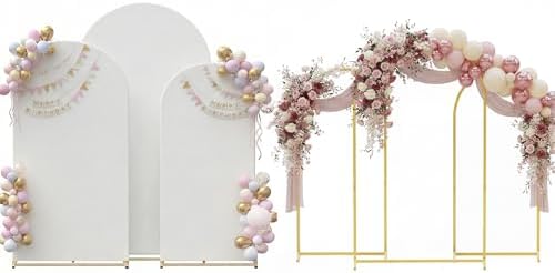 Toolterritary Set of 3 Metal Arch Backdrop Stand with Cover Set, (8FT, 7.2FT, 6.6FT Wedding Arch and Cover Set), Backdrop Arch for Party, Baby Shower, Birthday, and Graduation Ceremony by Unknown