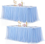 Baby Blue Table Cloth Spandex Table Covers 6ft Fitted Tulle Tablecloth Rectangular Desk Skirt Stretch Light Blue Table Cloths Covers Party Banquet Birthday Baby Shower Wedding Table Cloth, 2 Pack by HBBMAGIC
