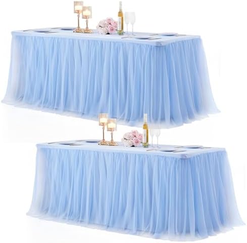 Baby Blue Table Cloth Spandex Table Covers 6ft Fitted Tulle Tablecloth Rectangular Desk Skirt Stretch Light Blue Table Cloths Covers Party Banquet Birthday Baby Shower Wedding Table Cloth, 2 Pack by HBBMAGIC