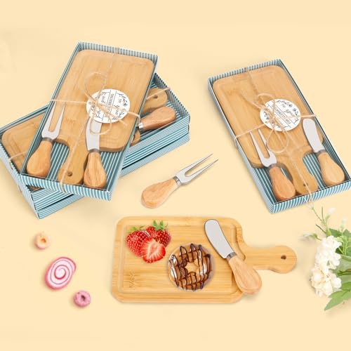 12 Sets Bridal Baby Shower Prizes for Game Winners Bamboo Square Mini Charcuterie Cheese Boards Butter Spreaders Forks with Thank You Tags Gift Box for Guests Wedding Birthday Party Favors - Image 4