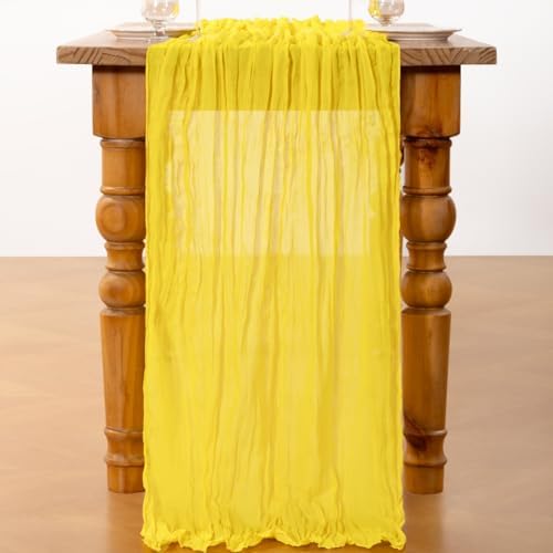 DeZerlor Lemon Yellow Cheesecloth Table Runners 4 Pack Summer Boho Runners - Image 5