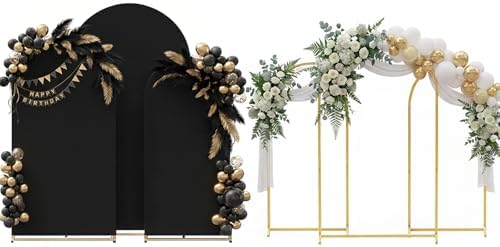 Toolterritary Set of 3 Metal Arch Backdrop Stand with Cover Set, (8FT, 7.2FT, 6.6FT Wedding Arch and Cover Set), Backdrop Arch for Party, Baby Shower, Birthday, and Graduation Ceremony by Unknown