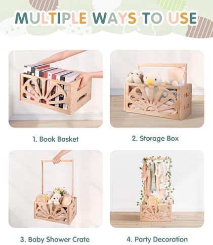 Wooden Baby Shower Crate Closet-Baby Shower Basket with Handle Hanger - Image 4