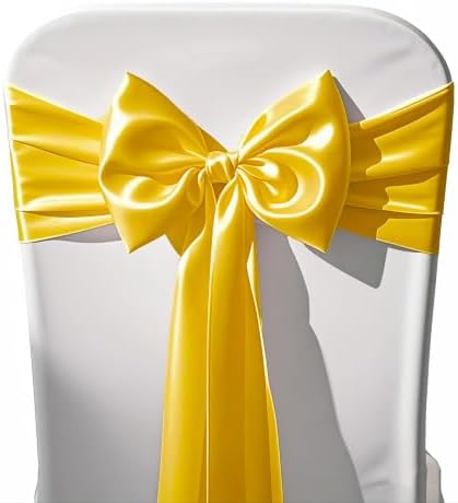 Pack of 50 Satin Yellow Chair Sashes Bows 7x108 Inch Wedding Chair Ribbons - Image 4