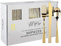 WDF300 Pieces Gold Plastic Silverware - Heavy Duty Disposable Cutlery Set Plastic Gold Silverware Set Includes 100 Forks, 100 Spoons, 100 Knives for Party/Baby Shower/Wedding/Birthday by WDF