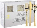 WDF300 Pieces Gold Plastic Silverware - Heavy Duty Disposable Cutlery Set Plastic Gold Silverware Set Includes 100 Forks, 100 Spoons, 100 Knives for Party/Baby Shower/Wedding/Birthday by WDF