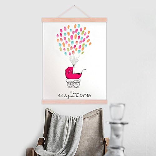 Customized Communion for Girl DIY Fingerprint Pink Baby Carriage Guest Book Alternative with Wooden Hanger Ready to Hang Party Decorations-80x120cm - Image 4