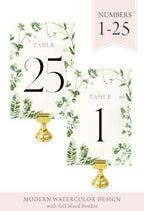 Weekend Paper Co.™ Modern Greenery Wedding Table Numbers, Single-Sided 4x6 Watercolor Design, Black Matte Ink, Numbers 1-25 plus 4 BONUS signs for your Wedding or Any Celebration! - Image 2