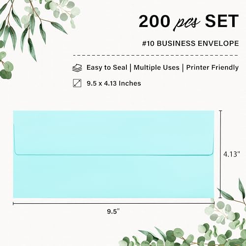 200 Pack #10 Light Blue Envelopes Letter Size Self Seal Business Envelopes - Image 2