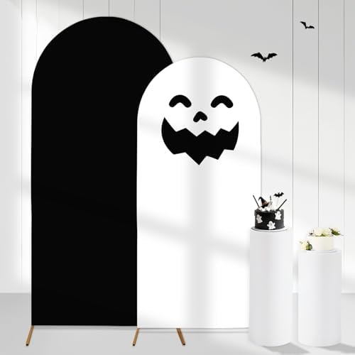 Halloween Ghost Arch Backdrop Covers Set of 2, Black White Boo Stretchy Arch Backdrop Stand Covers, Photography Background Arch Stand Covers for Baby Shower Birthday Wedding Party Decor by Cheerupp