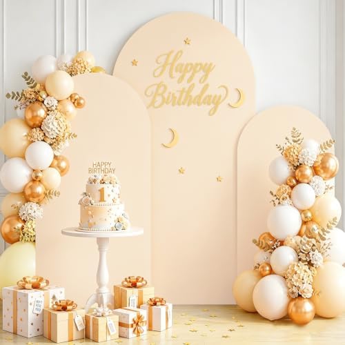 Spandex Fitted Wedding Arch Cover Set of 3 Beige Arch Backdrop Cover 6FT 6.6FT 7.2FT Arches Wall Covers Balloon Arches Covering Fabric for Baby Shower Happy Birthday Party Celebration by PATYDEST