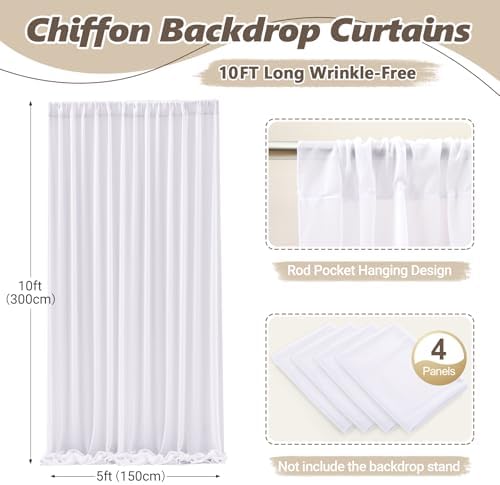 20ft x 10ft White Chiffon Backdrop Curtains, Wrinkle-Free Sheer Chiffon Fabric Photo Curtain Drapes for Wedding Ceremony Arch Party Stage Photography Decorations - Image 4