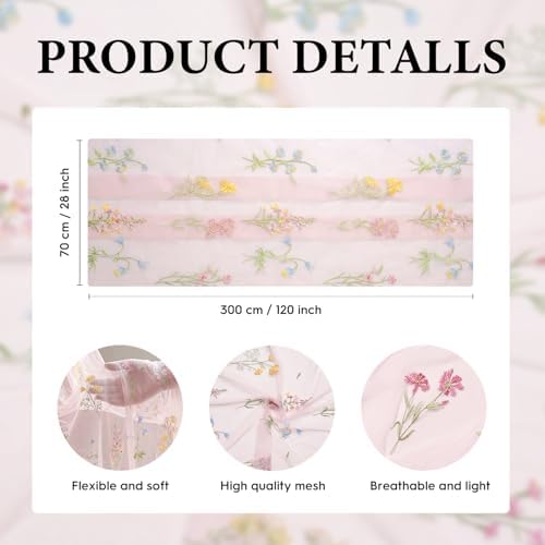 Artoid Mode 6PC Floral Light Pink Embroidery Table Runner 120 Inch 10FT - Image 6