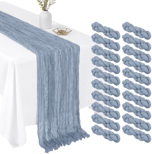 20 Pack Dusty Blue 17 x 108 Inch Cheesecloth Table Runner - Boho Gauze Sheer Fabric for Wedding Baby Shower Party Home Decor by Unknown