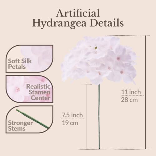 50PCS White & Pink Hydrangea Artificial Flowers, Stronger Bendable Stems - Image 3