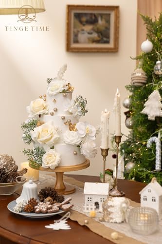 TINGE TIME Christmas Artificial Flowers Combo, Poinsettia White Gold - Image 6