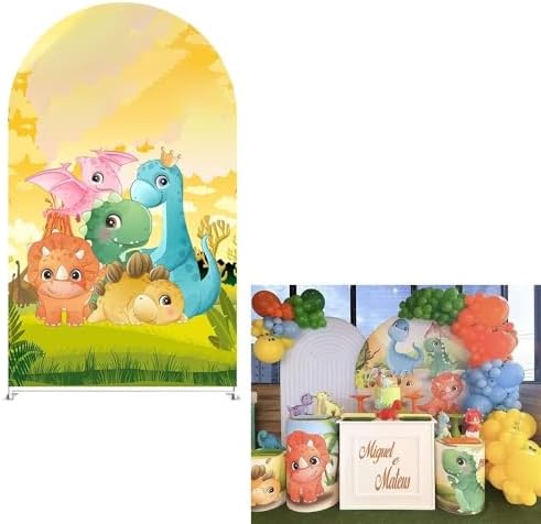 Dinosaur Cartoon Park Arch Backdrop Fabric Cover Boys Wild Jungle Birthday Party Decorations Arches Stand Covers for Festa Dino Baby Shower Balloon Parties Decor Banner4x7FT - Image 3