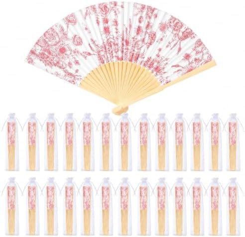 Vercraft 25 Sets Pink Floral Folding Fans, Wedding Favors for Guests by Vercraft