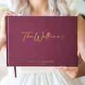 Personalized Foil Wedding Guest Book - 11.5 x 8.5 Custom Wine Colored Guestbook with Customizable First Last Name Date Cover, Hardcover Photo Book for Sign in at Reception Baby Bridal Shower Party by ModernAlbumDesigns