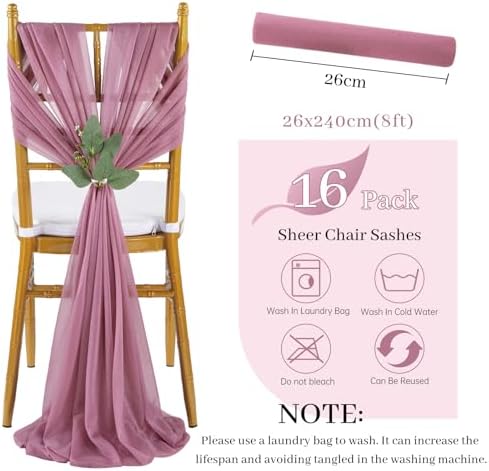 QueenDream Purple Chair Sashes Wedding Aisle Decorations: 16 Packs 8ft Long Draping Fabric Sheer Church Chair Cover Bulk for Party Banquet - Image 4