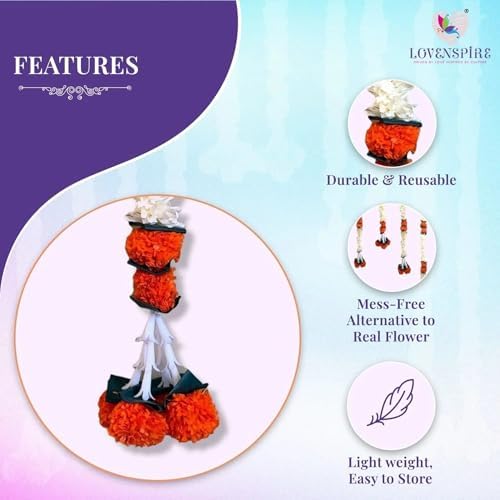 LoveNspire Artificial Jasmine Marigold Garland for Festive Decorations - Indian Flowers for Wedding, Diwali, Day of the Dead, Outdoor Wall Hanging & Indoor Home Décor 5Feet / 18Strings - Image 2