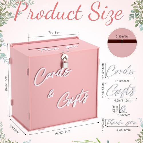 BreezeHug 10" Blush Pink Acrylic Wedding Card Box with Lock & 3D Letters - Image 2
