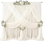 40ft x 10ft Beige Backdrop Curtains, Wrinkle-Free Sheer Chiffon Fabric Photo Backdrop Drapes for Wedding Arch Party Ceremony Stage Photography Decorations by WishCare
