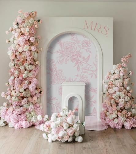 Pink Floral Arch Backdrop Cover Toile Bride to Be Baby Shower Girl Party Chiara Arched Frame Bow Flowers 1st Wedding Birthday Parties Decorations (5FT,4645) - Image 4